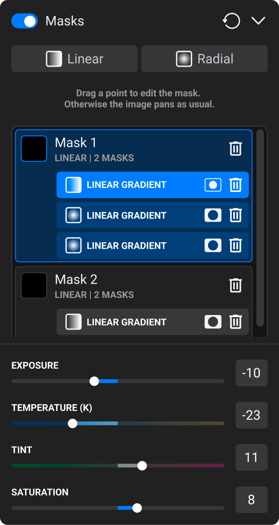 Gradient masks panel